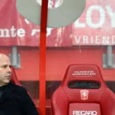 Feyenoord's Dutch head coach Arne Slot looks on during the Dutch premier league match between FC Twente and Feyenoord at Stadion De Grolsch Veste in Enschede on January 29, 2023. - (Photo by OLAF KRAAK/ANP/AFP via Getty Images)