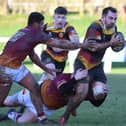 Sam Fox on the charge for Harrogate RUFC during Saturday's 52-0 home defeat to Flyde RFC. Pictures: Gerard Binks
