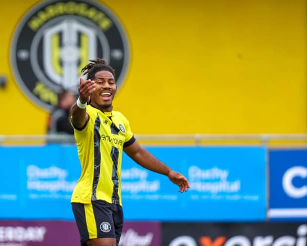 Harrogate Town defender Zico Asare says that he is looking forward to the opportunity to test himself against Championship opposition when Leeds United visit Wetherby Road on Friday evening. Picture: Matt Kirkham
