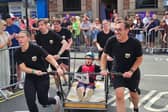Harrogate and Knaresborough MP Tom Gordon, right,  and his parliamentary team taking part in this year’s Knaresborough Bed Race to raise funds for Knaresborough Town AFC. (Picture contributed)