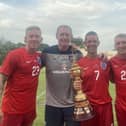 Harrogate Veterans FC players representing England at the 2023 Seniors World Cup, from left, Sean Davis, manager Paul Bell, Alex Russell, Lee Elam and Deon Burton. Pictures: Submitted