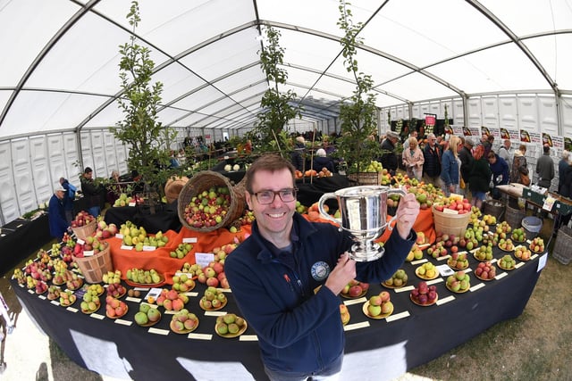David Patch, of Rogers of Pickering, won the Premier Gold Award for their orchard fruit display