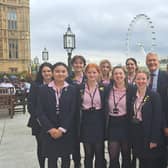 Time for a 'selfie' - Pupils from two Harrogate schools with Harrogate and Knaresborough MP Andrew Jones at the new ‘selfie spot’ on the House of Commons Terrace. (PIcture contributed)
