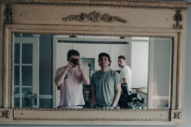 In the frame - Harrogate writer/producer/director Lewis Robinson and part of his small crew on the set of his new film Orchid Moon.