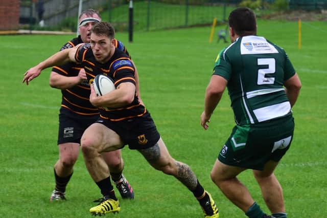 Tim Evans on the charge during Harrogate Pythons RUFC's home win over Beverley. Picture: Submitted