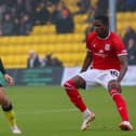 Harrogate Town midfielder Levi Sutton in League Two action against Crewe Alexandra. Pictures: Matt Kirkham