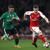 Harrogate Town forward Jack Muldoon in FA Cup quarter-final action for former club Lincoln City against Arsenal back in 2017. Picture: Julian Finney/Getty Images