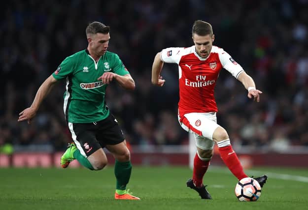 Harrogate Town forward Jack Muldoon in FA Cup quarter-final action for former club Lincoln City against Arsenal back in 2017. Picture: Julian Finney/Getty Images
