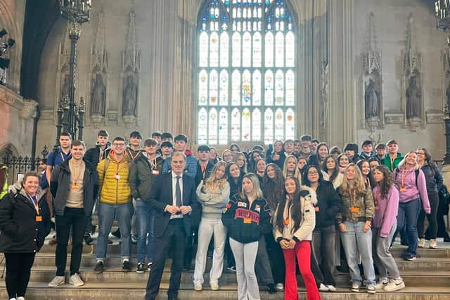 Sir Julian Smith, MP for Skipton and Ripon, with visiting youngsters inside Parliament. (Picture contributed)