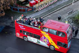 Launch of Harrogate Christmas Fayre 2023 - The Summerbridge and Dacre Silver Band playing on the top deck of Harrogate's new Open Top Bus Experience. (Picture Stephen Garnett)