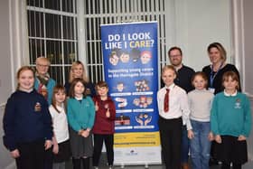 Young carers with (back row, left to right) Linda Hall, from Carers’ Resource, Lucy Thackwray, from Harrogate Operatic Players, Chris Windsor and Helen Prince, both from Carers’ Resource.