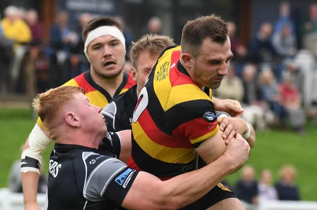 Sam Fox's last-gasp drop-goal at Tynedale salvaged a losing bonus point for Harrogate RUFC. Picture: Gerard Binks