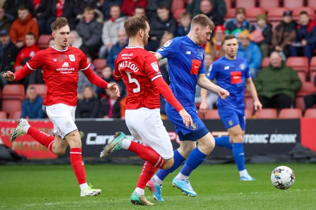 Matty Daly came closest to breaking the deadlock in the first half of Saturday's League Two clash.