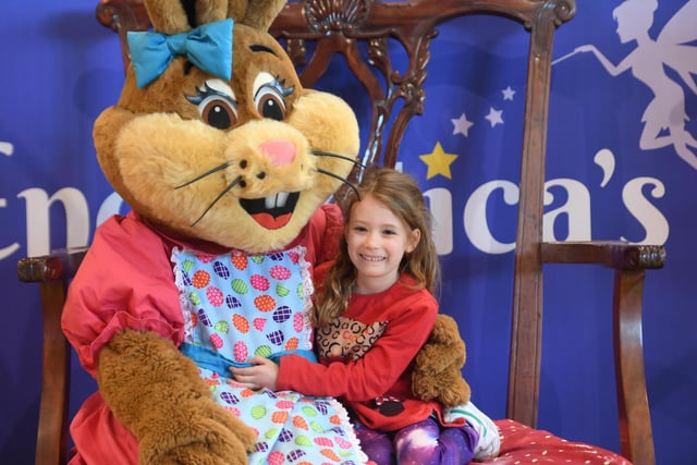 Six-year-old Maisie Warburton from Knaresborough with Mrs Easter Bunny