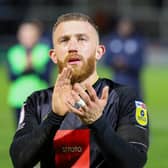 George Thomson applauds Harrogate Town's travelling support following New Year's Day's 3-3 draw at Hartlepool United. Pictures: Matt Kirkham