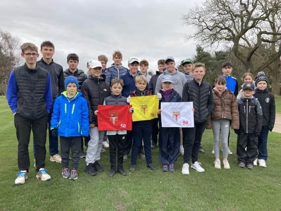 Juniors at Harrogate Golf Club proudly displaying their 'Season 50' pin flags. Picture: Submitted