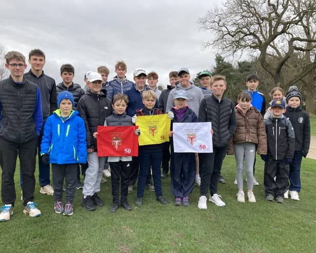 Juniors at Harrogate Golf Club proudly displaying their 'Season 50' pin flags. Picture: Submitted