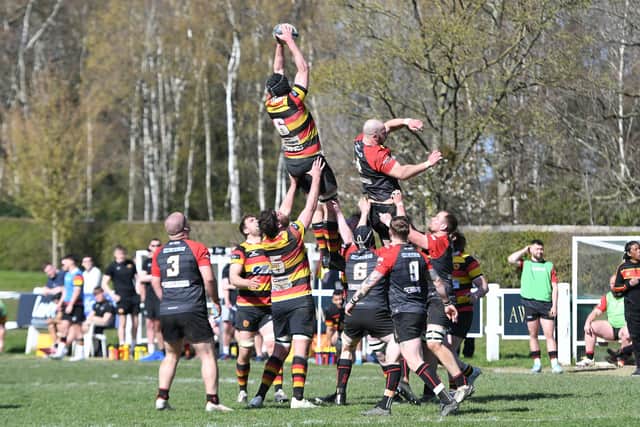 Martin Dodds rises highest to claim line-out ball for the Aces. Picture: Daniel Kerr