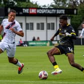 Sam Folarin on the attack for Harrogate Town during Saturday's pre-season defeat to Lincoln City. Picture: Alistair How