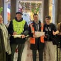 Harrogate College students with Harrogate Rotary Club, the organisers of Harrogate Christmas Shop Window Competition, with Sharon Canavar, chief executive of Harrogate International Festivals who were one of the contest's winners.