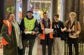Harrogate College students with Harrogate Rotary Club, the organisers of Harrogate Christmas Shop Window Competition, with Sharon Canavar, chief executive of Harrogate International Festivals who were one of the contest's winners.