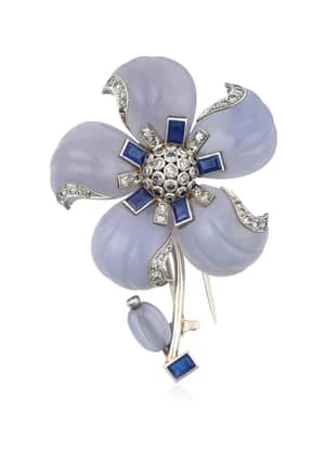 A Chalcedony, Sapphire and Diamond Flower Brooch, attributed to Suzanne Belperron – estimate: £5,000 - £7,000