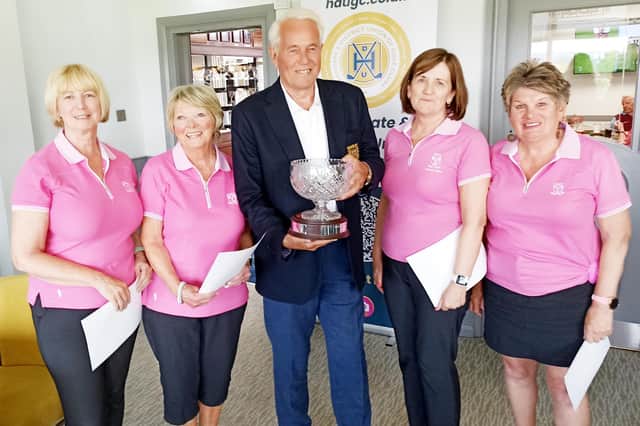 Harrogate Union President Ian Hepworth, centre, presents the Ladies Bronze Division Team Championship trophy to Otley GC's 'A' Team. Picture: Submitted