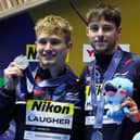Jack Laugher, left, and Anthony Harding of Team Great Britain won silver in the Men’s Synchronized 3m Springboard on day two of the Fukuoka 2023 World Aquatics Championships in Japan. Picture: Sarah Stier/Getty Images