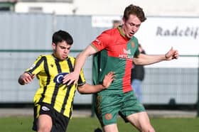 Alex Ingham bagged a brace, but could not save Harrogate Railway from play-off semi-final heartache. Picture: Gerard Binks