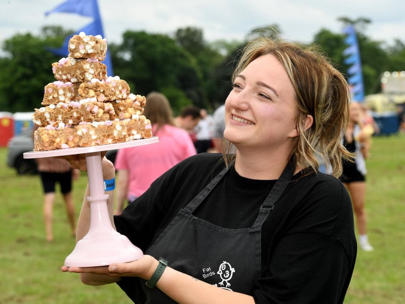 Kirstie Riddell of The Fat Birds Bakery in Harrogate with a stand full of Biscoff rocky road at the festival