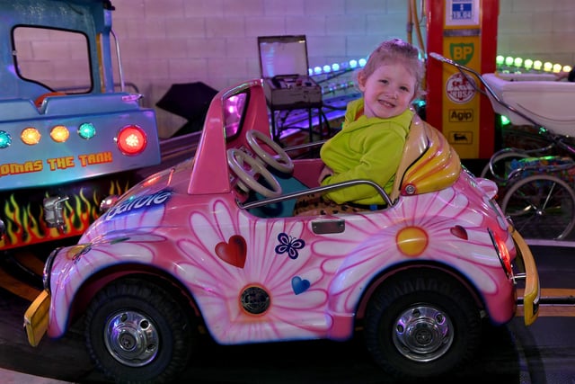 Pictured 2-year-old Francesca Kelly enjoys on of the rides.