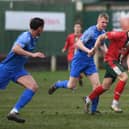Harrogate Railway's Dan Hickey on the attack during Saturday's home clash with Dronfield Town. Pictures: Gerard Binks