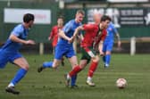 Harrogate Railway's Dan Hickey on the attack during Saturday's home clash with Dronfield Town. Pictures: Gerard Binks