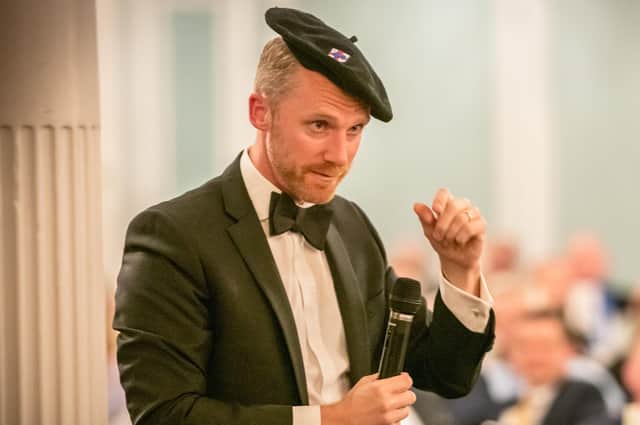 International referee Wayne Barnes addresses his audience during Harrogate RUFC's recent Annual Dinner. Pictures: Submitted