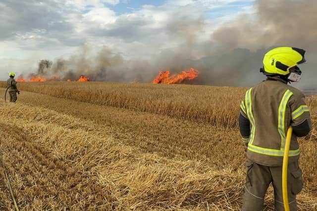 Firefighters from North Yorkshire Fire and Rescue Service joined forces with farmers to tackle two spreading field fires in Ripon and Melmerby