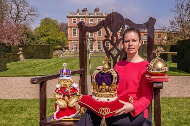 Newby Hall's Sarah Barlow with replica crown jewels at the country estate which is holding a royal afternoon tea to celebrate the coronation of King Charles III will be staged on Monday, May 8 from 3pm -5pm. (Picture Charlotte Graham)