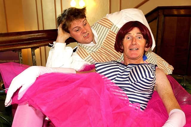 Flashback to 2005 and one of the earliest Harrogate Theatre panto appearances by Tim Stedman, pictured,left, with Dame Tilly Trott (Alan Machon).