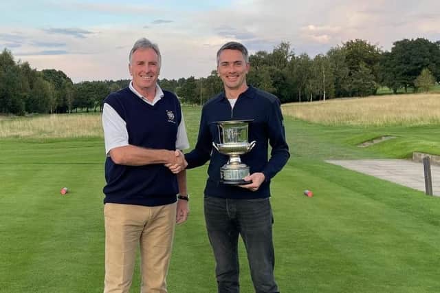 Alan Pater, right, receives the 2023 Pannal Trophy from Men's Captain Martin Boyle. Picture: Submitted