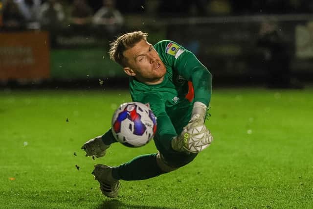 Harrogate Town goalkeeper Mark Oxley is facing six weeks on the sidelines with a broken hand. Picture: Matt Kirkham
