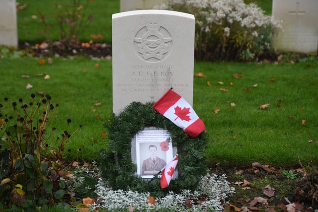 One of the Commonwealth War Graves at the Cemetery during the Rotary Club of Harrogate Brigantes Service of Remembrance