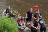 Making a splash in the River Nidd - Harrogate MP Tom Gordon and his staff on his ‘Team Tom Gordon’ bed at Knaresborough Bed Race. (Picture contributed)