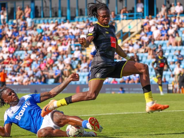 Harrogate Town forward Sam Folarin in action during Saturday's 1-0 League Two loss at Gillingham. Pictures: Matt Kirkham