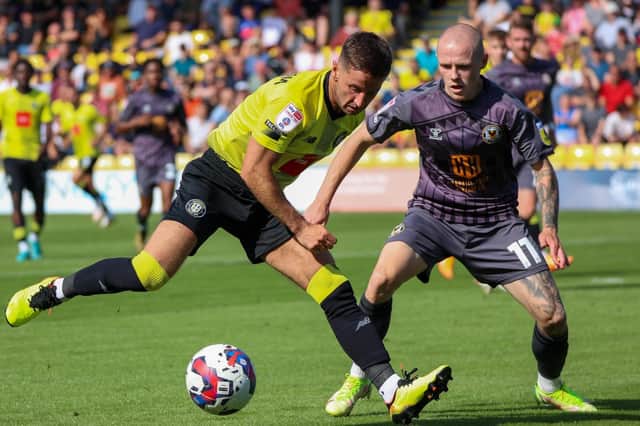 Harrogate Town captain Josh Falkingham made his first appearance of the 2022/23 season during Saturday's 4-0 home defeat to Newport County. Picture: Matt Kirkham