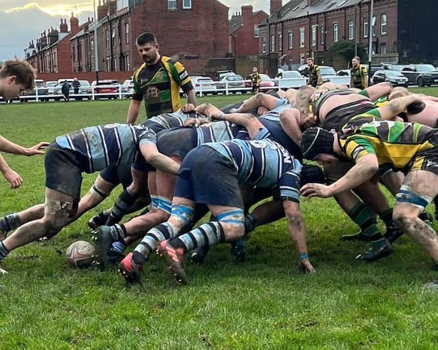 Action from Ripon RUFC's comprehensive Yorkshire Two victory on the road at Bramley Phoenix. Picture: Submitted