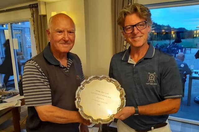 Pannal GC's Brian Hemingway, left, receives the 2022 Stanley Chadwick Trophy from Men's Captain Lindsay Mckenzie. Picture: Submitted