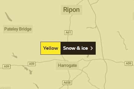The Met Office has issued a yellow weather warning for snow and ice for the Harrogate district on Sunday