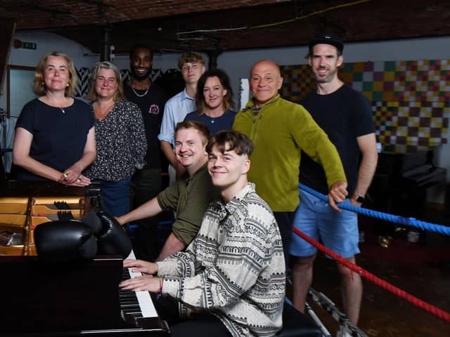 The Harrogate-based Cause UK team working with Sky Arts - from left, Clair and Ann Chadwick of Cause UK with Edward Melbourne, Rafe Colman-Chadwick. Katie Greenhalf, Melvin Besbrode, Matt Glen plus, sitting down, Ben Crick and Ellis Arey. (Picture Gerard Binks)