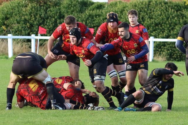 Action from Harrogate Pythons' Yorkshire Two success over Leeds Corinthians. Pictures: Submitted