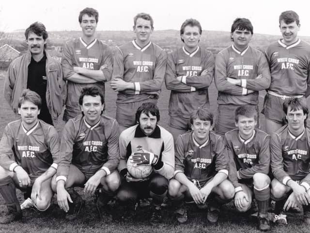 White Cross, who played in the Premier Division of the Wharfedale Triangle League, pictured in March 1989. Back row, from left, are John Bailey (manager), Richard Cullen, Simon Baldwin, Simon Reynolds, Simon Bell and Andy Marshall. Front row, from left, are Gary Jackson, Nigel Whichelo, John Lamb, Keith Turk, Scott Nichol and Les Holmes.