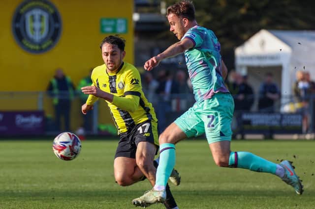 Levi Sutton had to be replaced in the first half of Harrogate Town's 1-0 home win over Carlisle United because of a hamstring issue. Pictures: Matt Kirkham
